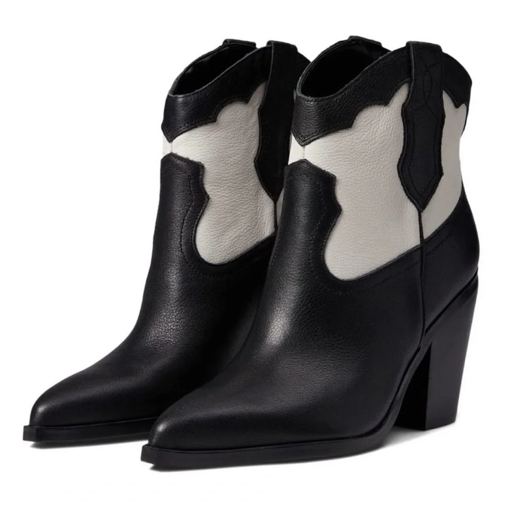 Marc Fisher LTD Gona Western Leather Booties in Black/White
